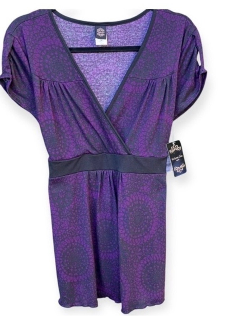 Vintage Mervyn’s Volume One Womens‎ Wrap Blouse Purple Black Print Size XL Y2K